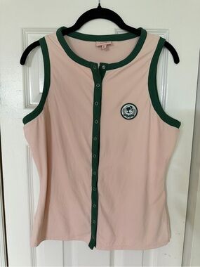 Ribbed Light Pink Snap-Front Tank with Green Trim